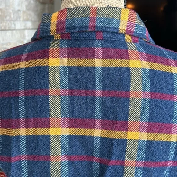 Patagonia Fjord worn wear organic cotton navy mustard burgundy flannel shirt - Picture 12 of 16